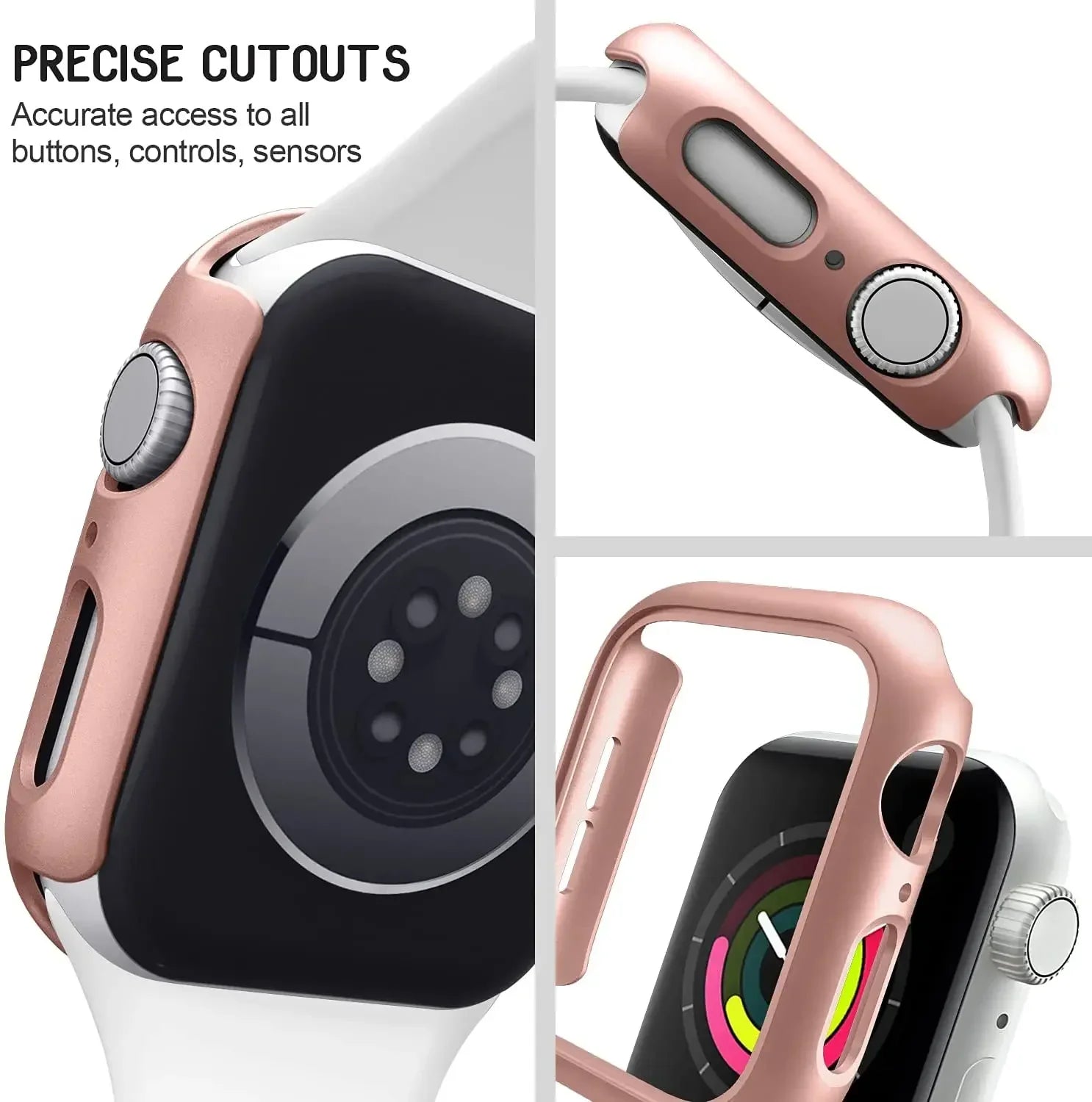 Protective PC bumper case for Apple Watch, durable and lightweight, fits multiple sizes and series.