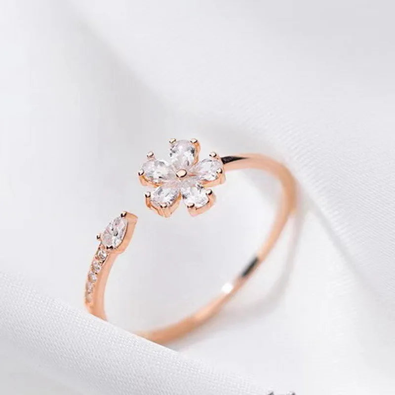Luxury Zircon Flower Open Ring – Cubic Zirconia Rose/Tulip