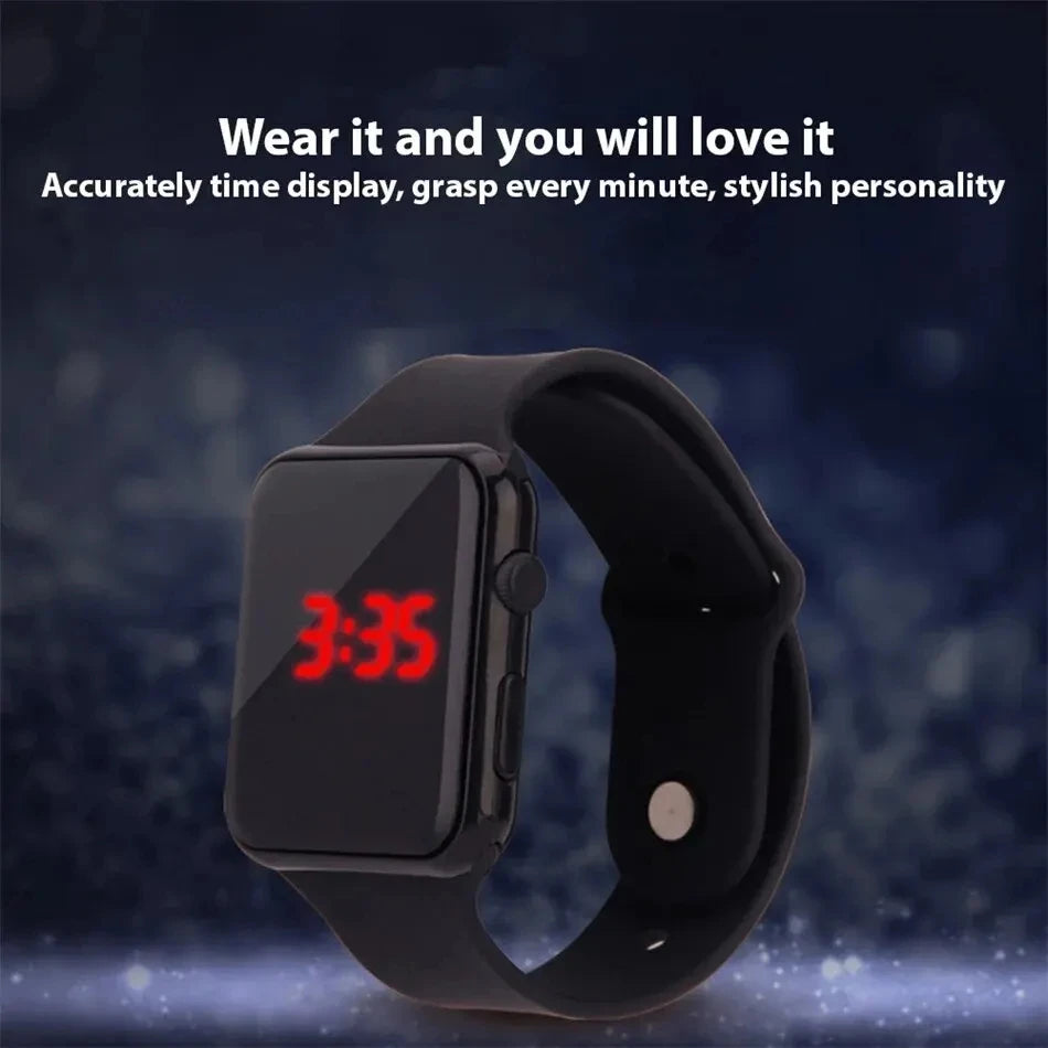Minimalist LED sport watch with black silicone strap