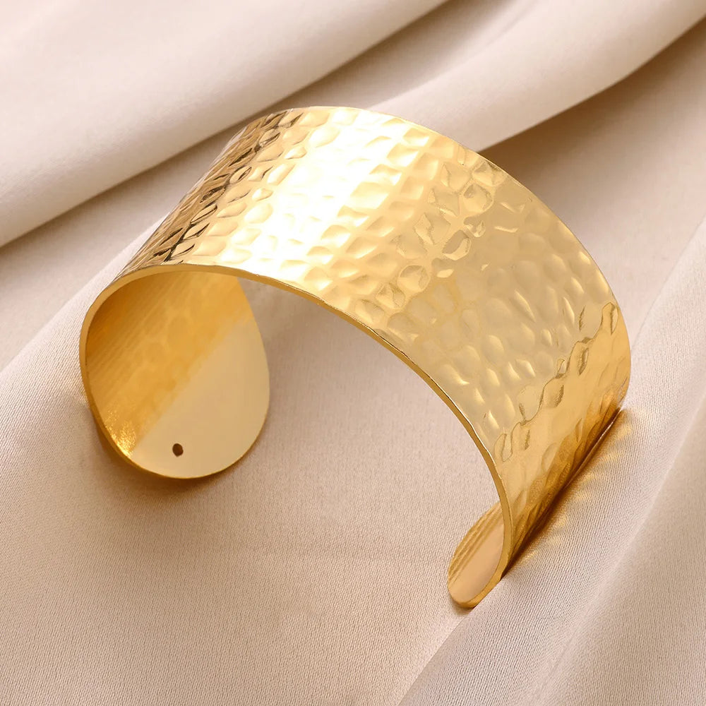 Luxury Gold Stainless Steel Wide Flower Cuff Bangle Bracelet