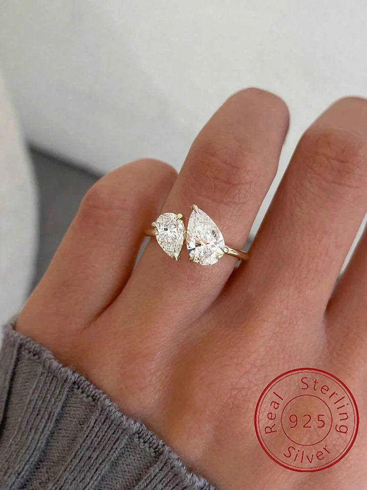 925 Sterling Silver Water Drop CZ Ring