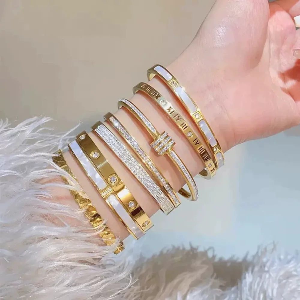 Sparkling Zirconia Stainless Steel Bracelet Set