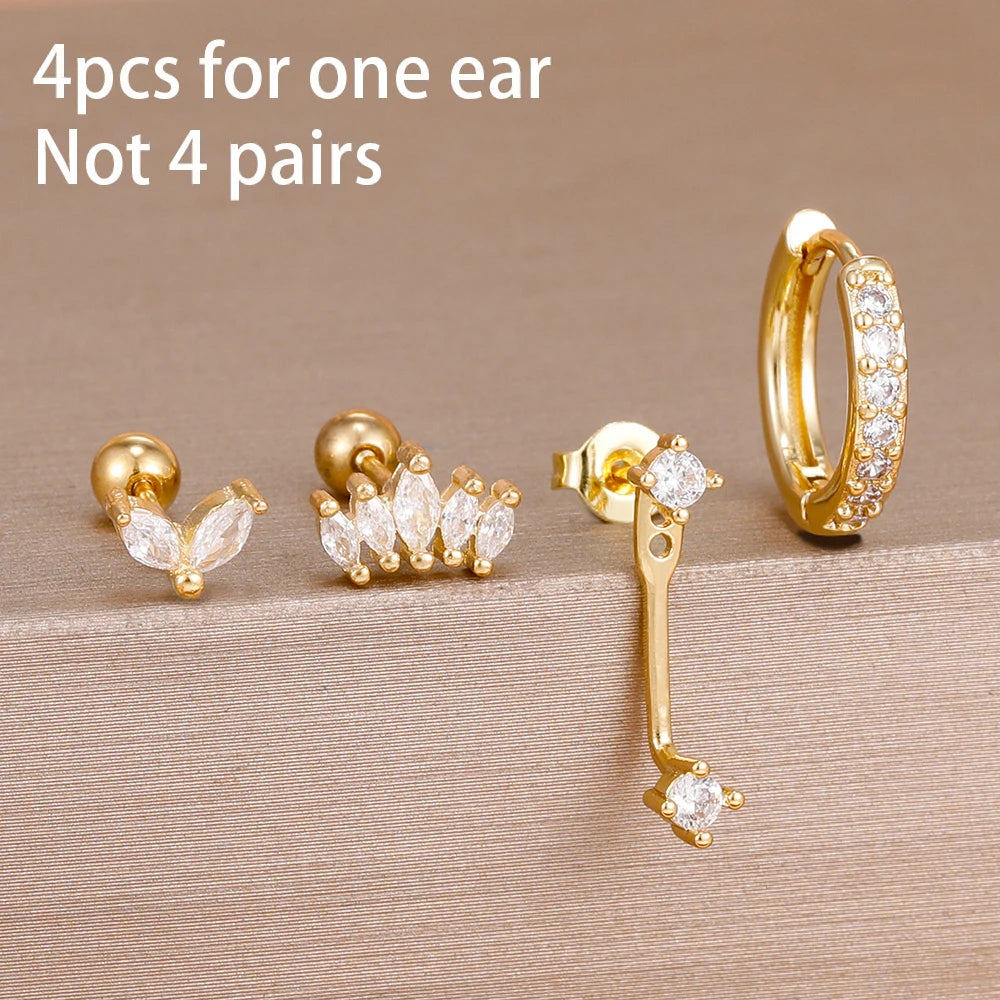 4PCS Stainless Steel Huggie Hoop Earrings Set