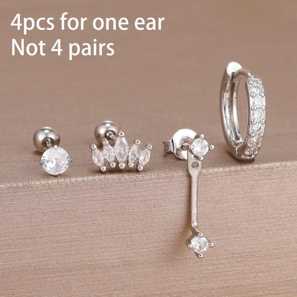 4PCS Stainless Steel Huggie Hoop Earrings Set