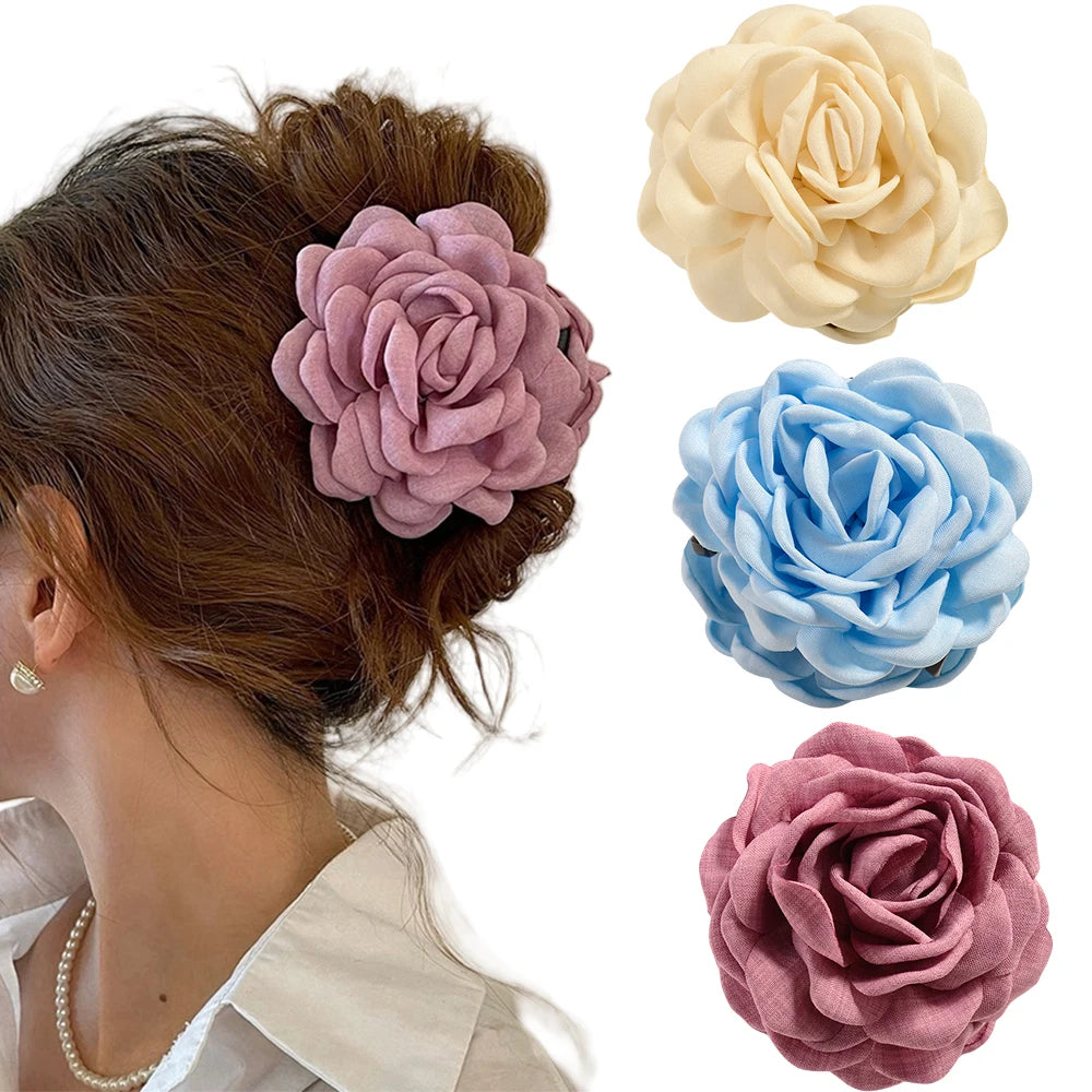 16 Colors Cotton Fabric Rose Flower Hair Claw Clips