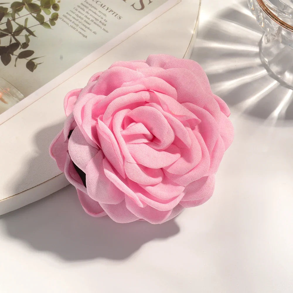 16 Colors Cotton Fabric Rose Flower Hair Claw Clips