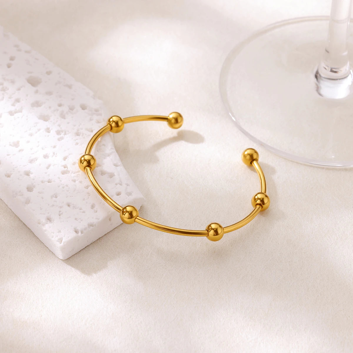Luxury Gold Stainless Steel Wide Flower Cuff Bangle Bracelet