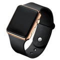 Minimalist LED sport watch with black silicone strap
