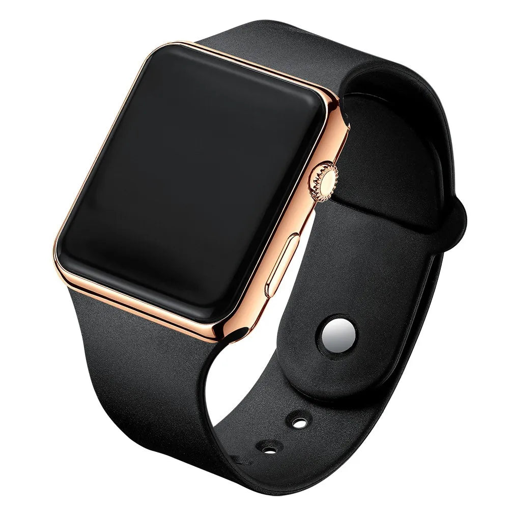 Minimalist LED sport watch with black silicone strap