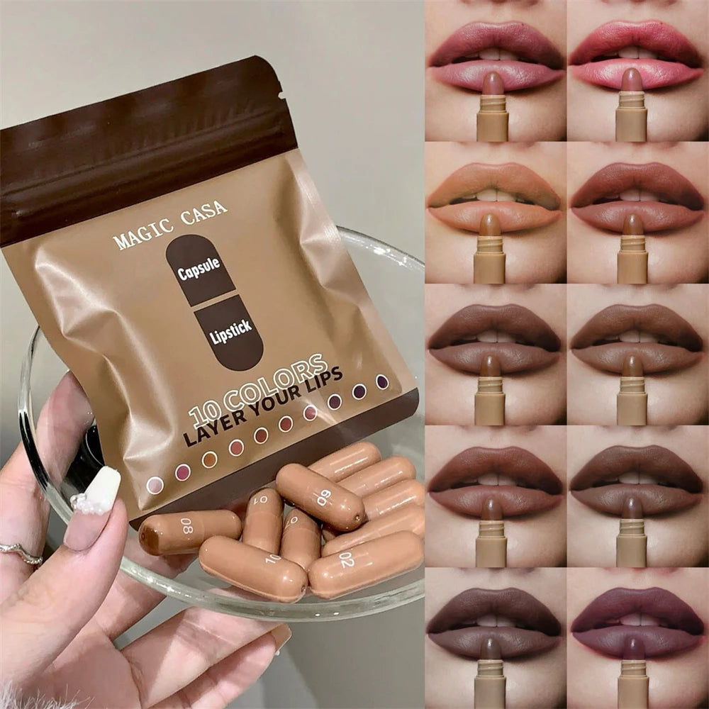 ‌10 Color Smooth Brown Lipstick Set