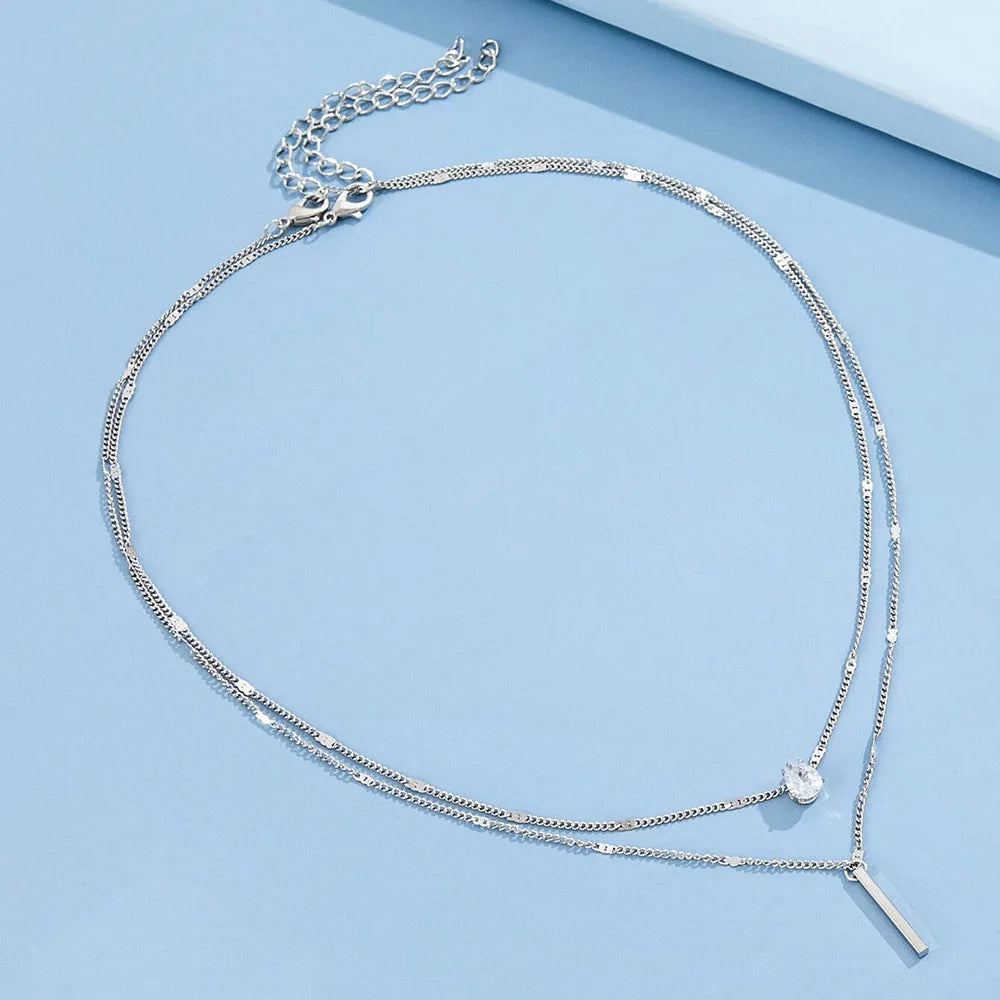 Trendy Zircon Pendant Necklace – Multilayer Chain