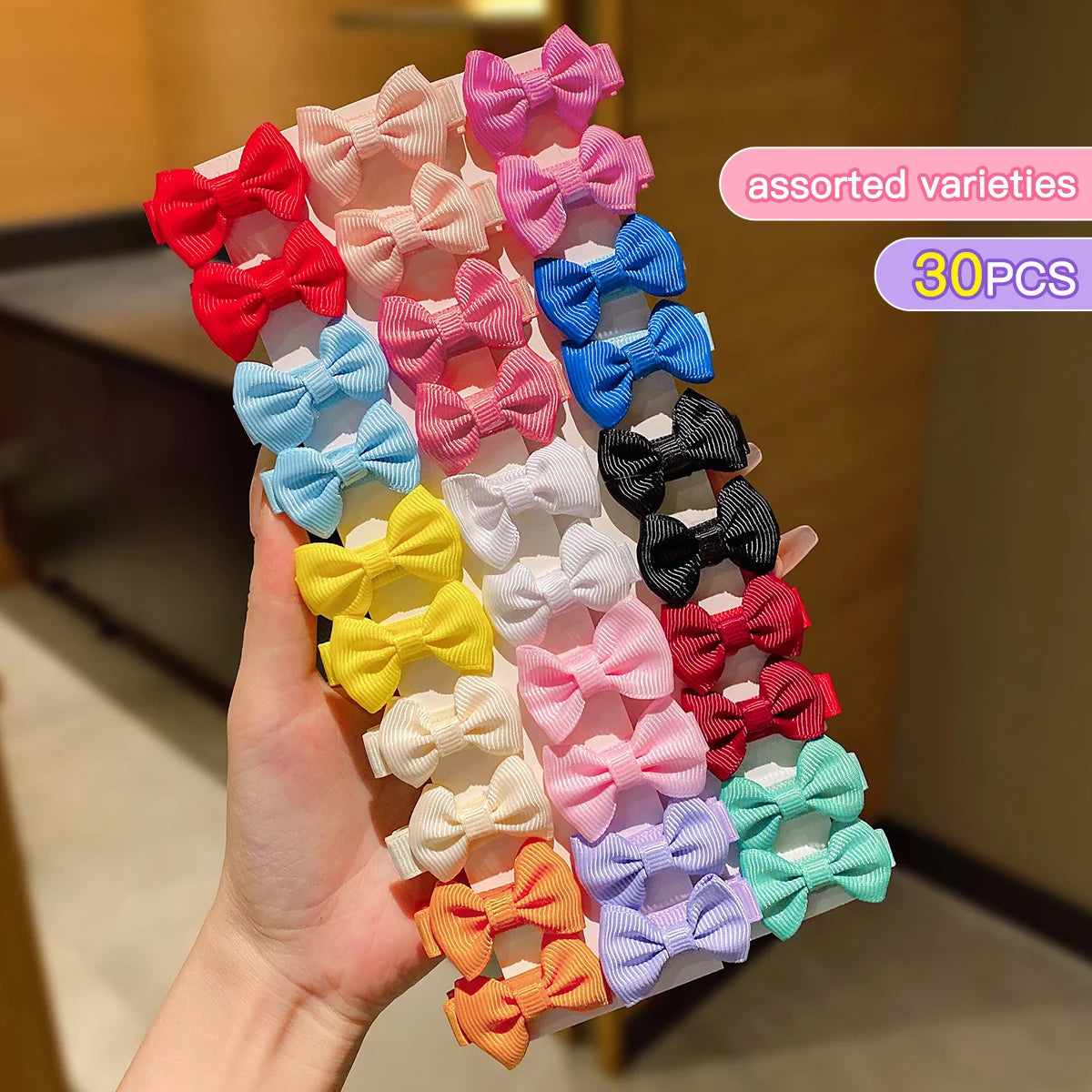 30 Colored Random Bow Fabric Hair Clips