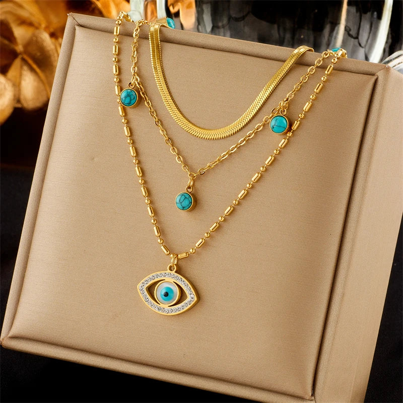 Stainless Steel Butterfly Moon Pendant Necklace
