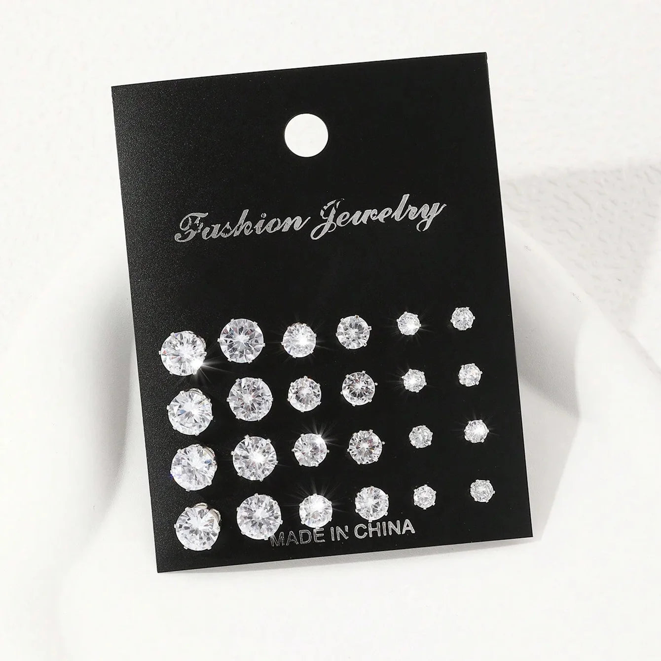 12 Pairs Zircon Zirconia Stud Earrings Set