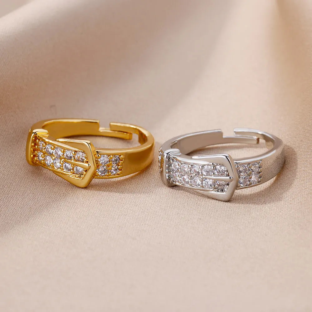 Stainless Steel Zircon Belt Ring