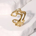Stainless Steel Wave Open Ring – Gold