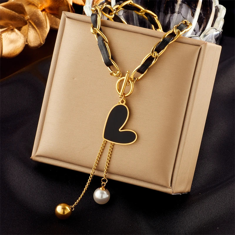 Stainless Steel Butterfly Moon Pendant Necklace