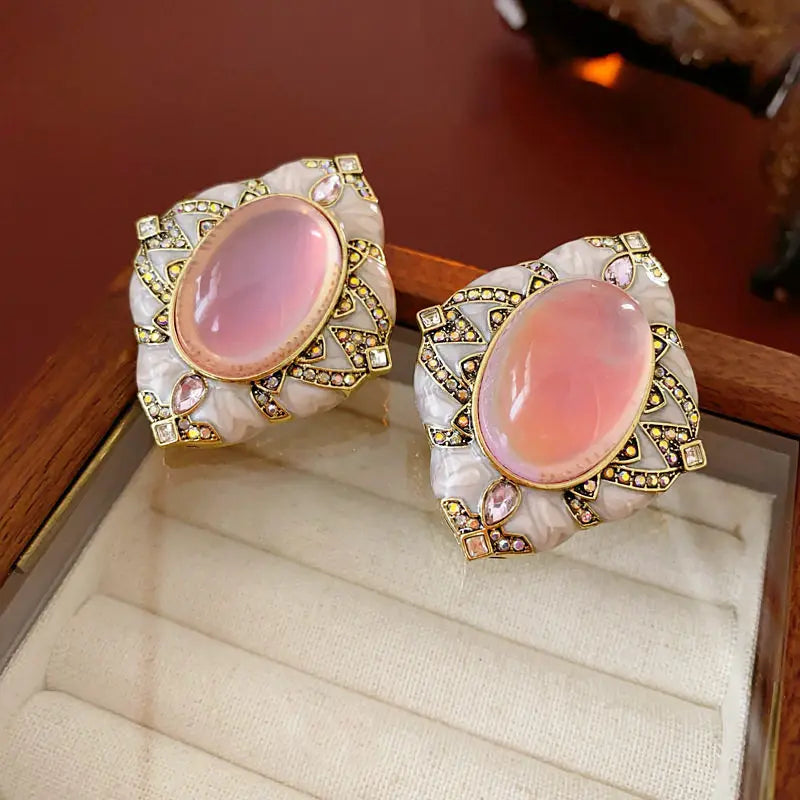 Vintage Red Resin Oval Stud Earrings