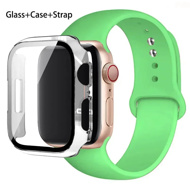 Glass + Case + Silicone Strap Set for Apple Watch 38mm–45mm