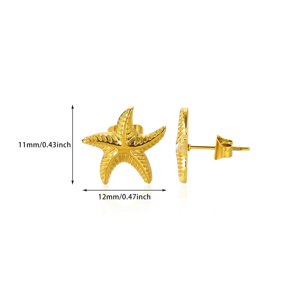 Vintage Starfish Stainless Steel Stud Earrings