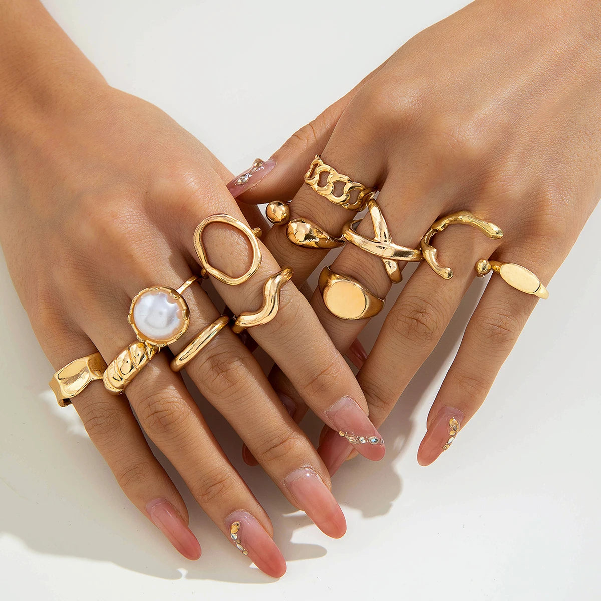 Luxury Pearl Open Ring Set – Gold Jewelry