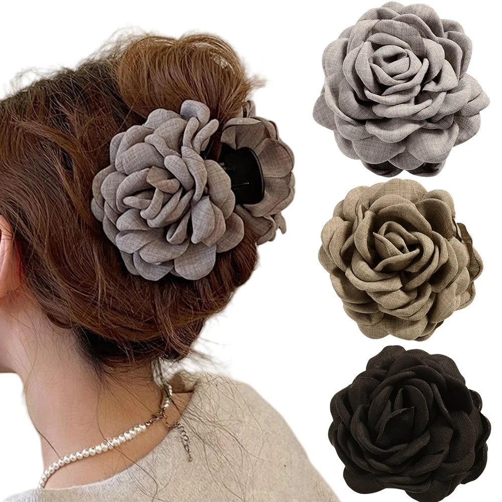 16 Colors Cotton Fabric Rose Flower Hair Claw Clips