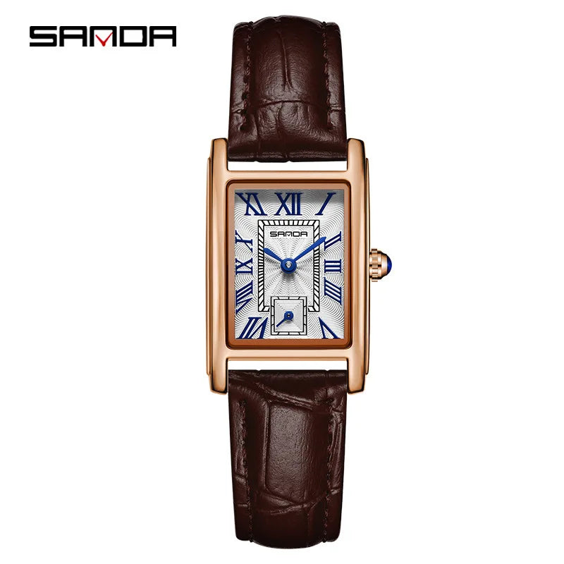 SANDA 1116 Women’s Quartz Watch – Elegant Rectangle Dial Waterproof Business Wristwatch