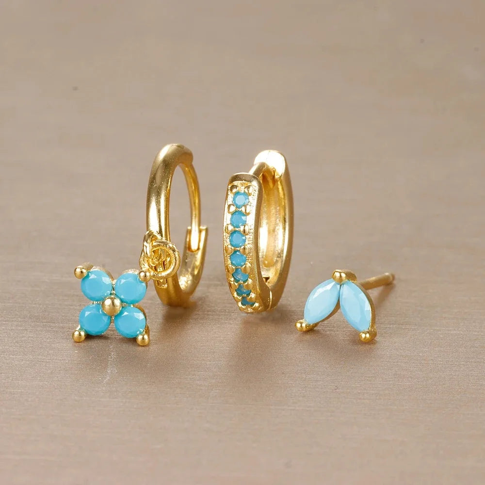 3PCS Stainless Steel Flower Drop Earrings Set