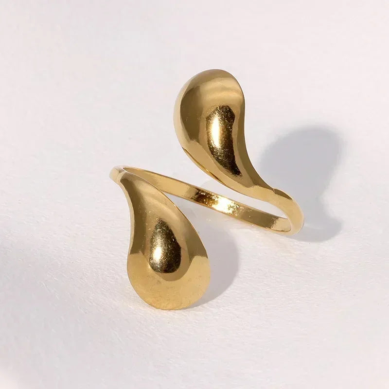 Stainless Steel Wave Open Ring – Gold