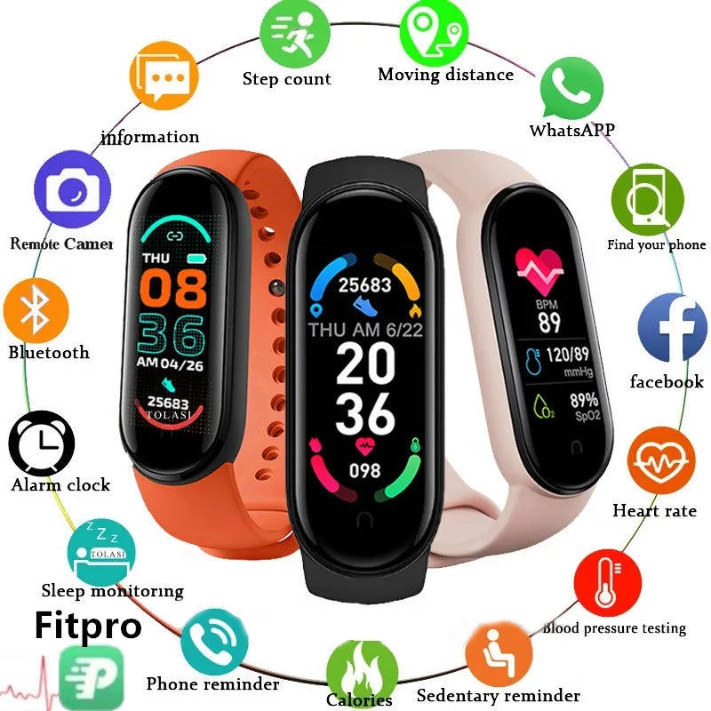 M6 Smart Watch Fitness Band – Heart Rate & Blood Pressure Monitor Waterproof Sports Bracelet
