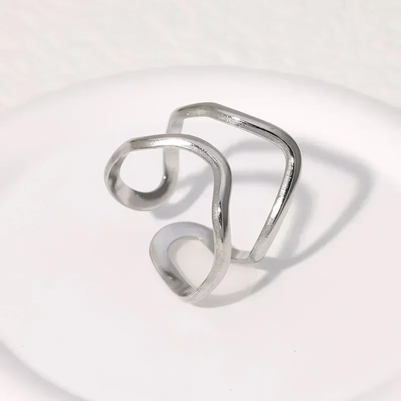Stainless Steel Wave Open Ring – Gold