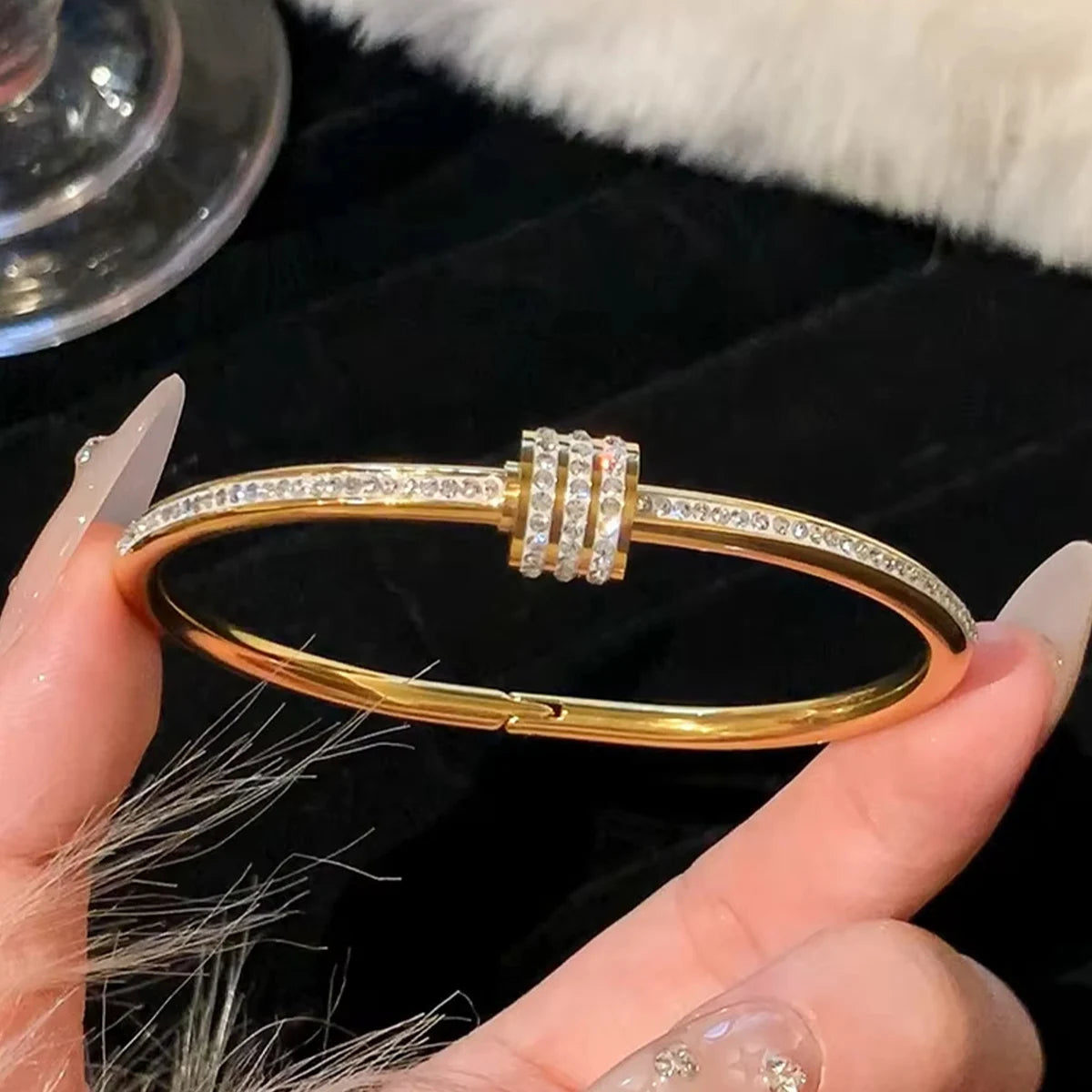 Gold Stainless Steel Titanium Roman Bangle Bracelet