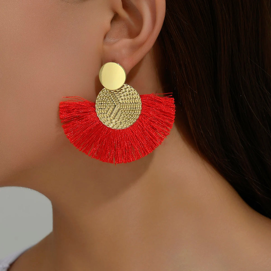 Bohemian White Tassel Fringe Dangle Earrings