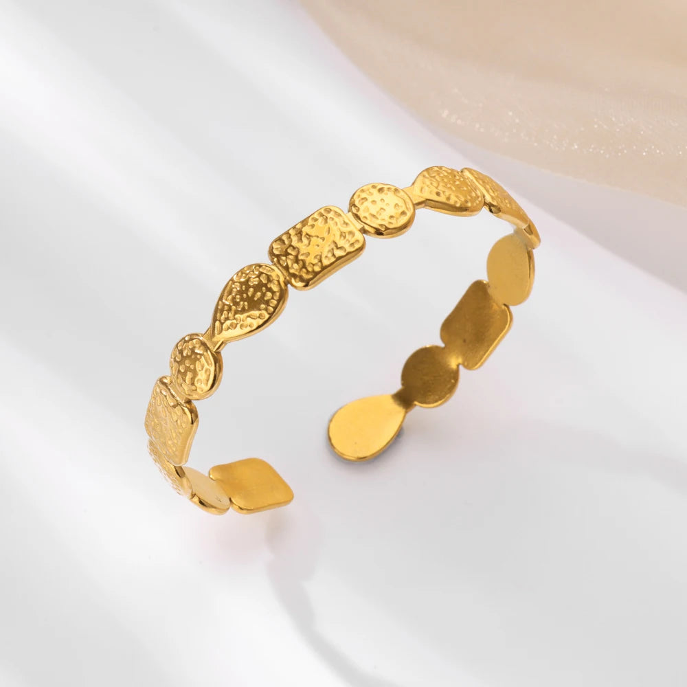 Luxury Gold Stainless Steel Wide Flower Cuff Bangle Bracelet