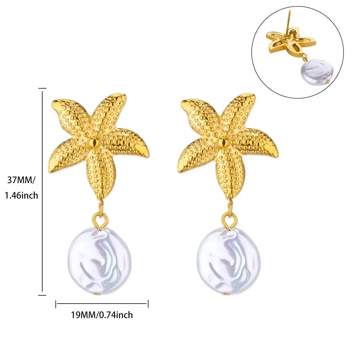 Vintage Starfish Stainless Steel Stud Earrings