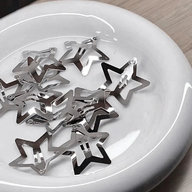 10/25/50/100pcs Y2K Silver Star Hair Clips