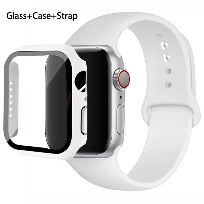 Glass + Case + Silicone Strap Set for Apple Watch 38mm–45mm