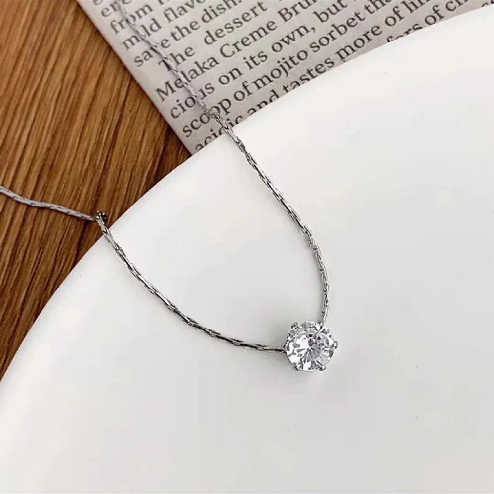 Stainless Steel Gold Plated Minimalist Zircon Charm Necklace