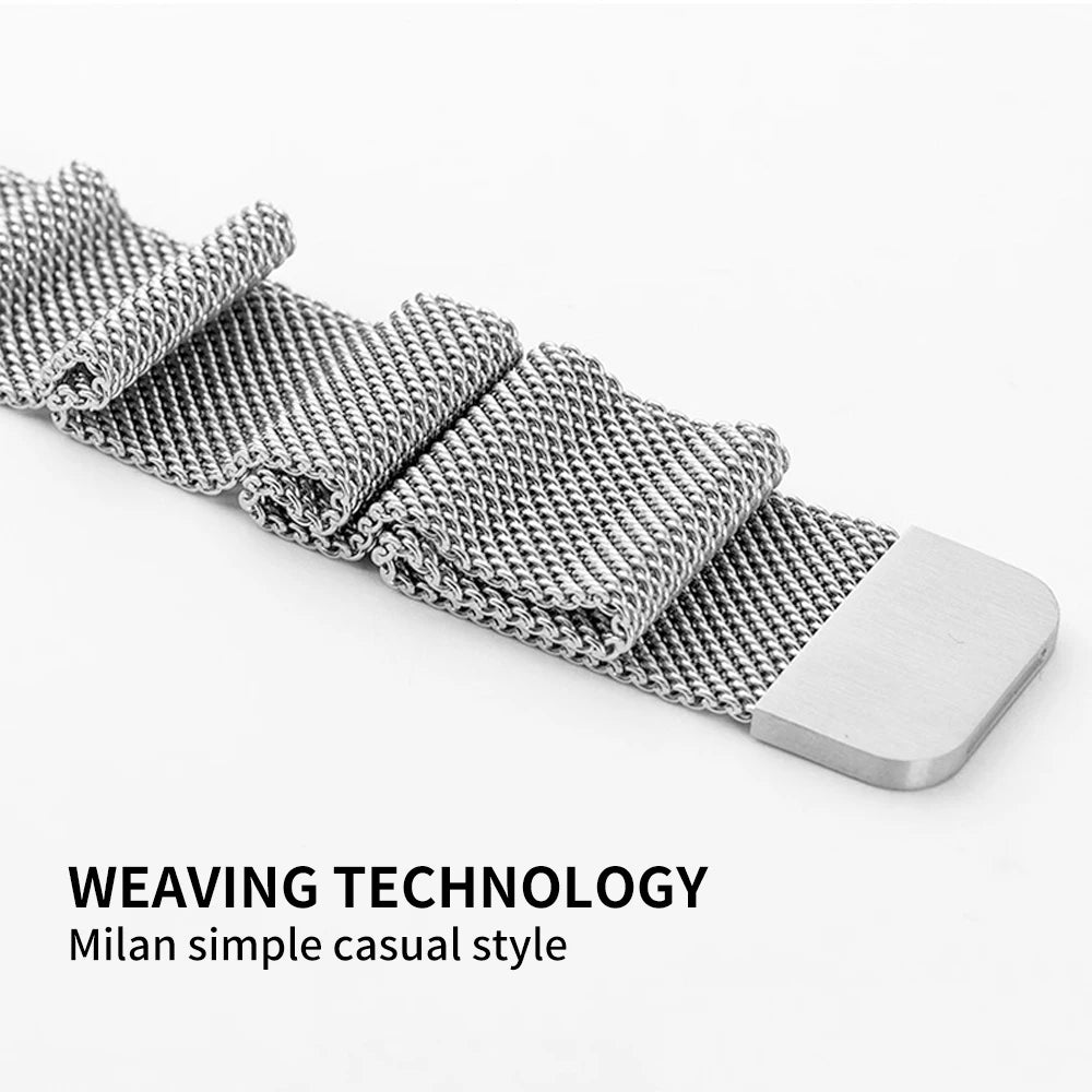 Sleek adjustable Milanese strap for Apple Watch, stylish and compatible with multiple sizes and series.