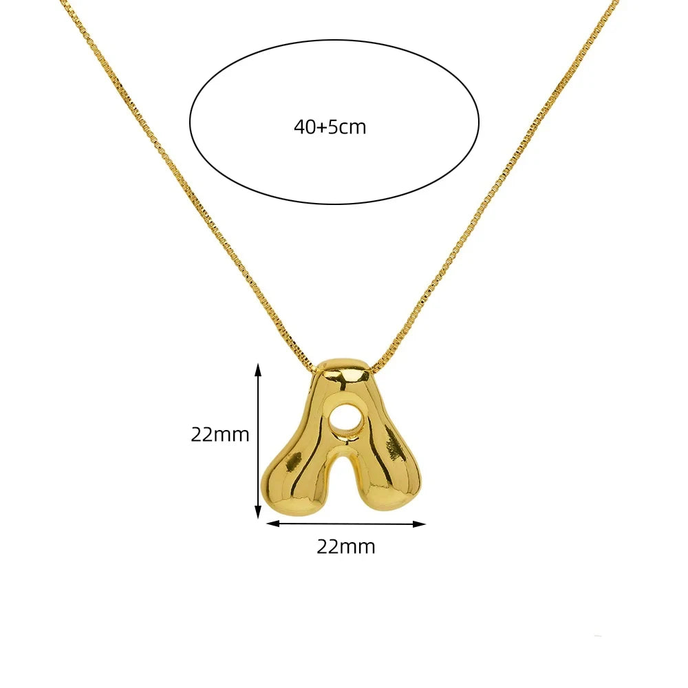 Golden Stainless Steel Initial Bubble Letter Necklace