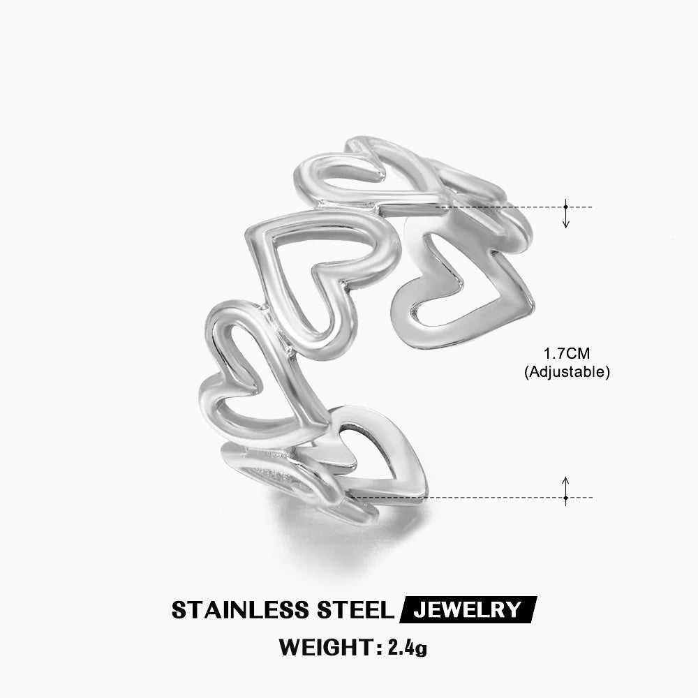 Gold Stainless Steel Heart Ring – Hollow Waterproof