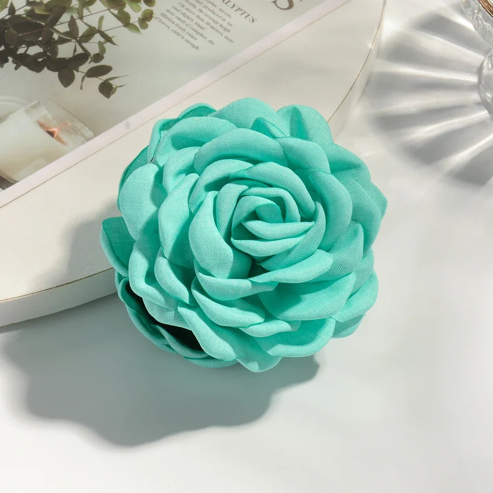 16 Colors Cotton Fabric Rose Flower Hair Claw Clips