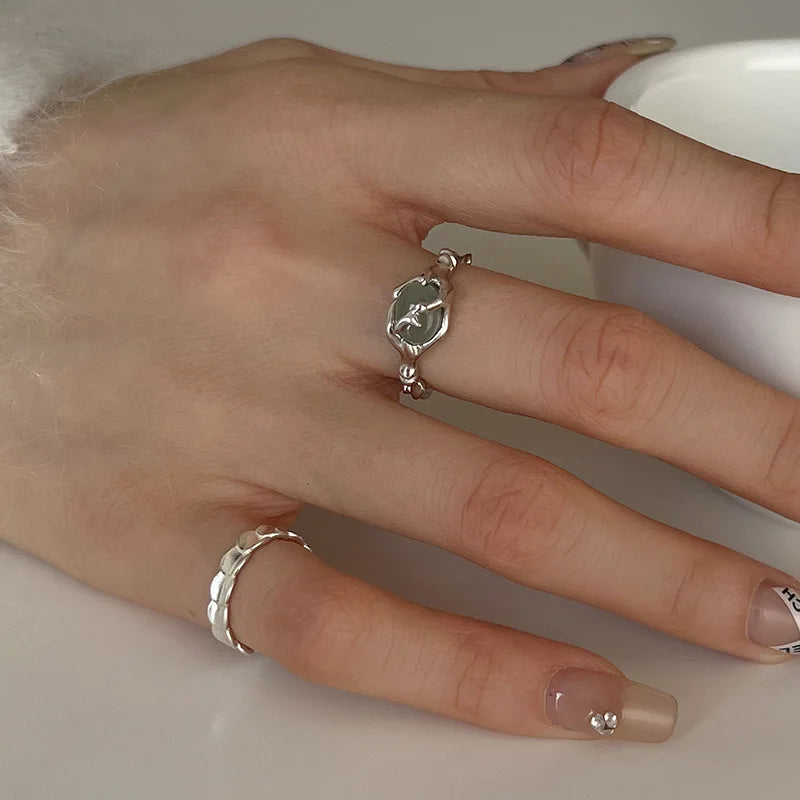 925 Silver Plated Jade Bamboo Ring