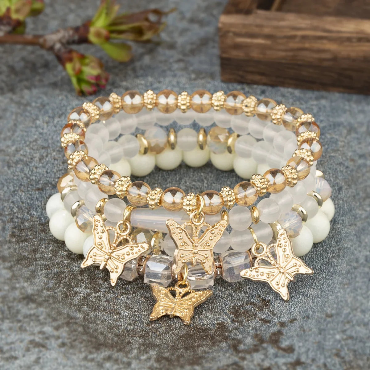 4PCS Butterfly Beaded Bracelet Set