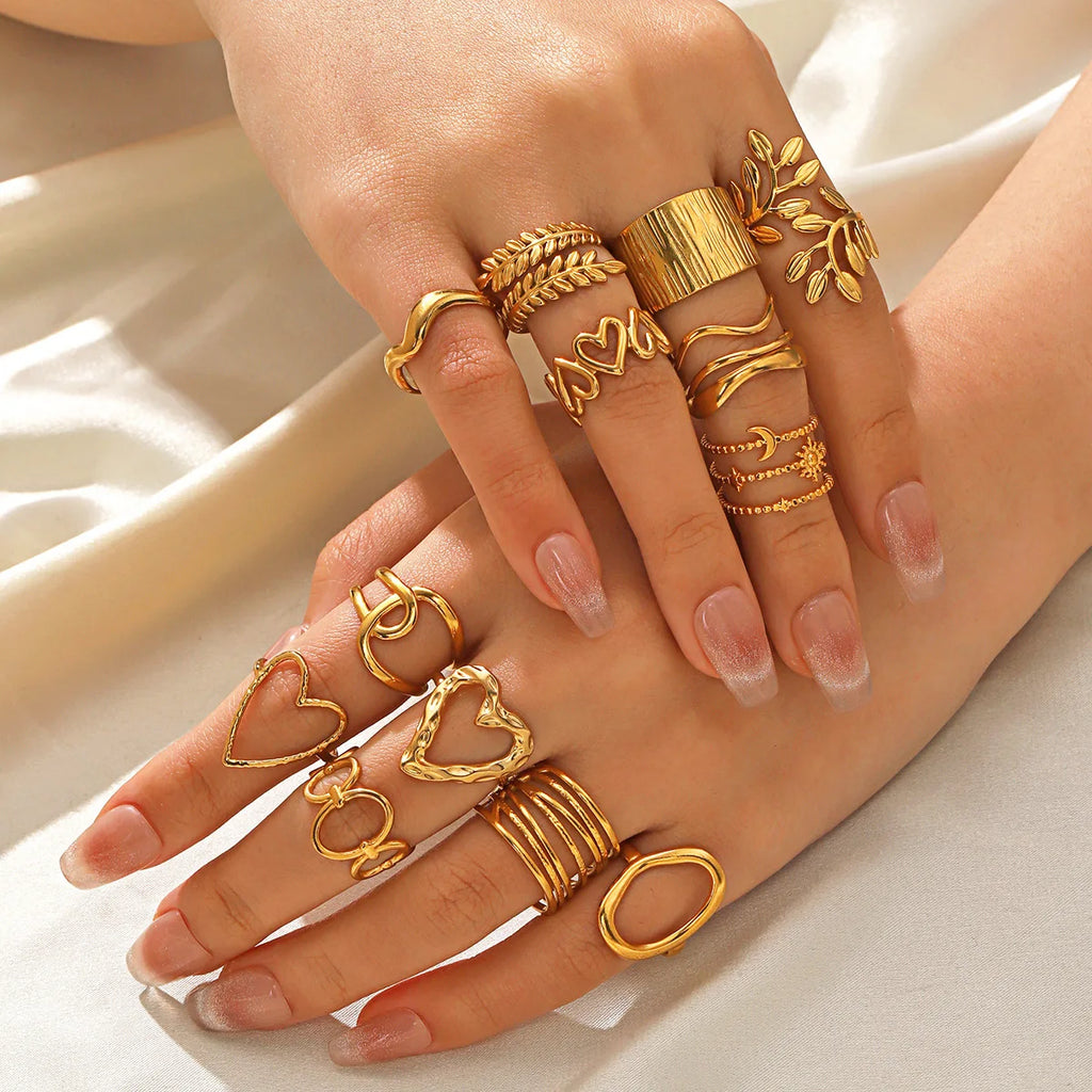 Gold Stainless Steel Heart Ring – Hollow Waterproof