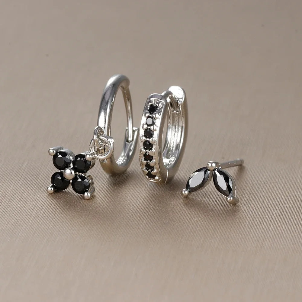 3PCS Stainless Steel Flower Drop Earrings Set