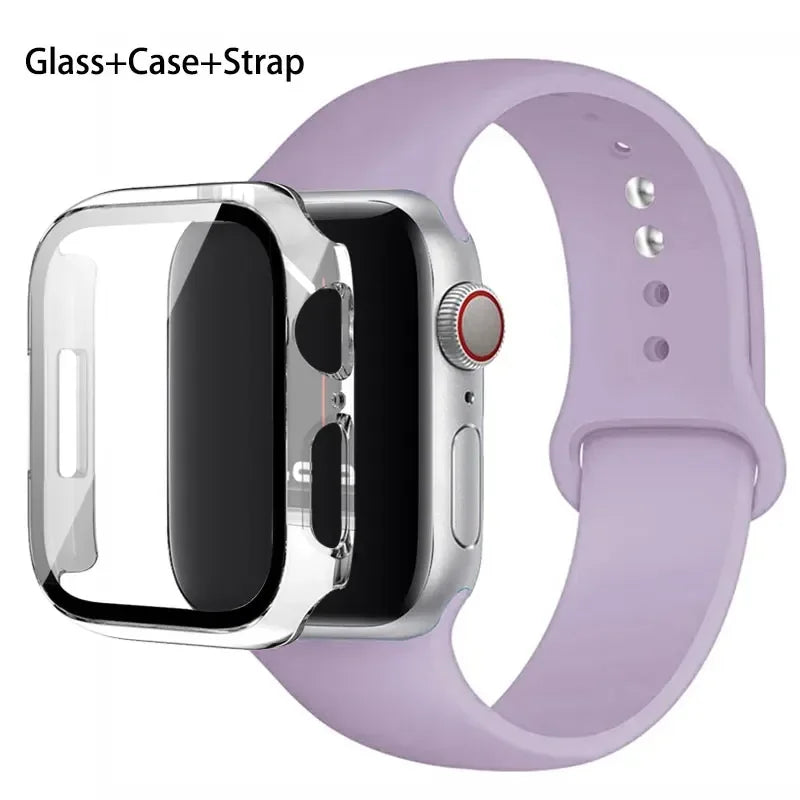 Glass + Case + Silicone Strap Set for Apple Watch 38mm–45mm