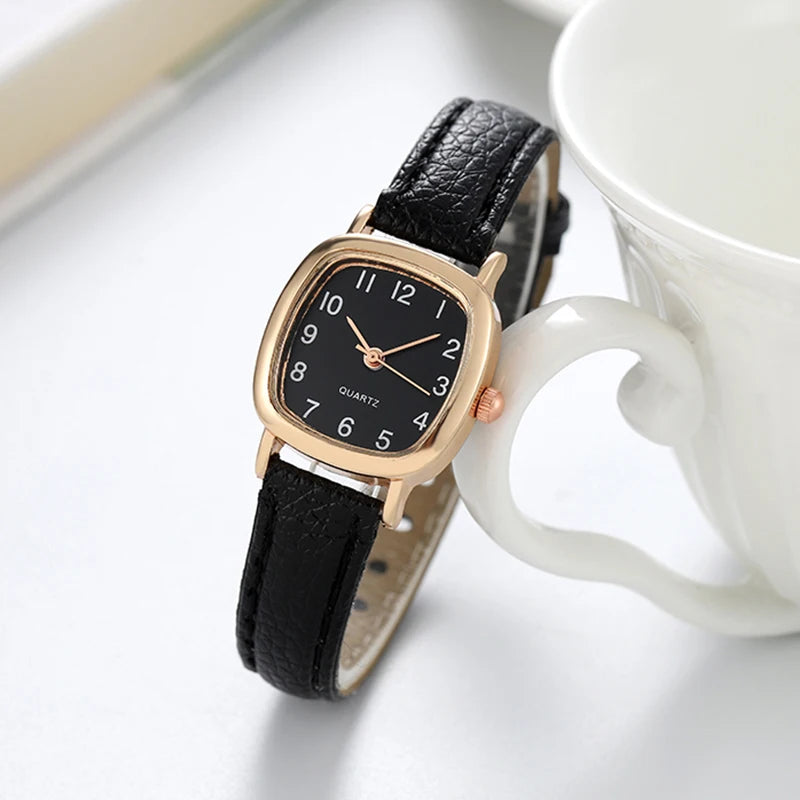 Women’s Fashion Arabic Dial Quartz Watch – Leather Band Wristwatch