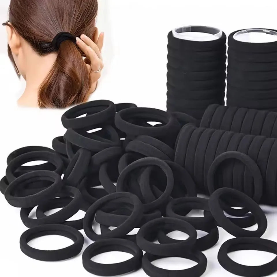 Set of 50/100 black elastic hair ties, durable and stretchable ponytail holders for everyday use.