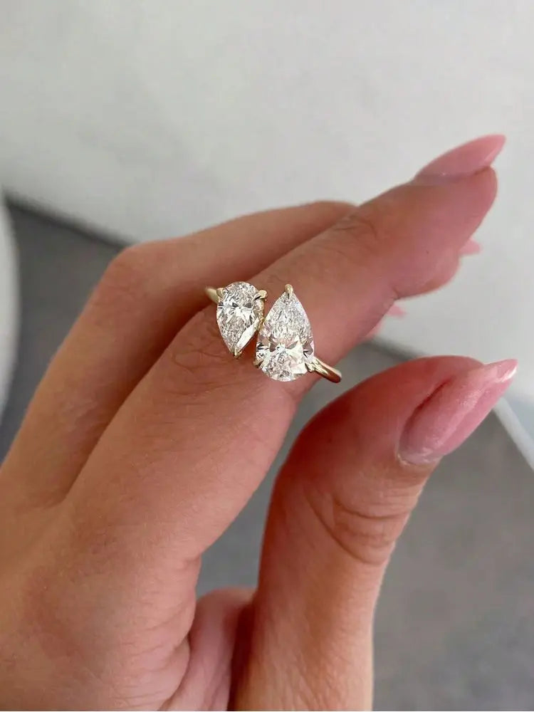 925 Sterling Silver Water Drop CZ Ring